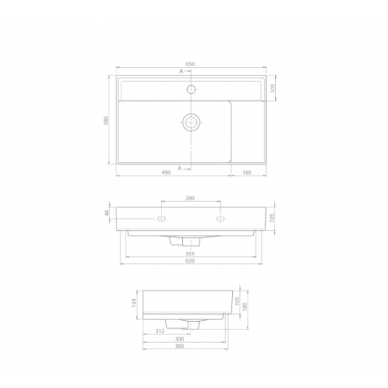 Επικαθήμενος Νιπτήρας Πορσελάνης 65x38cm Cerastyle Sharp 046300-u Λευκό